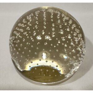 Vintage Art Paperweight Smoky Art Glass Round Orb with Bubbles MCM Clear